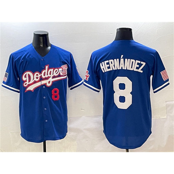 Los Angeles Dodgers #8 Enrique Hernandez Royal CONTON With American Flag Patch Limited Stitched Jersey