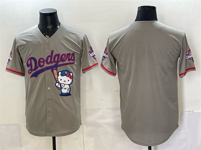 Los Angeles Dodgers Blank Grey CONTON Hello Kitty Night 2025 World Series Champions Patch Stitched Jersey
