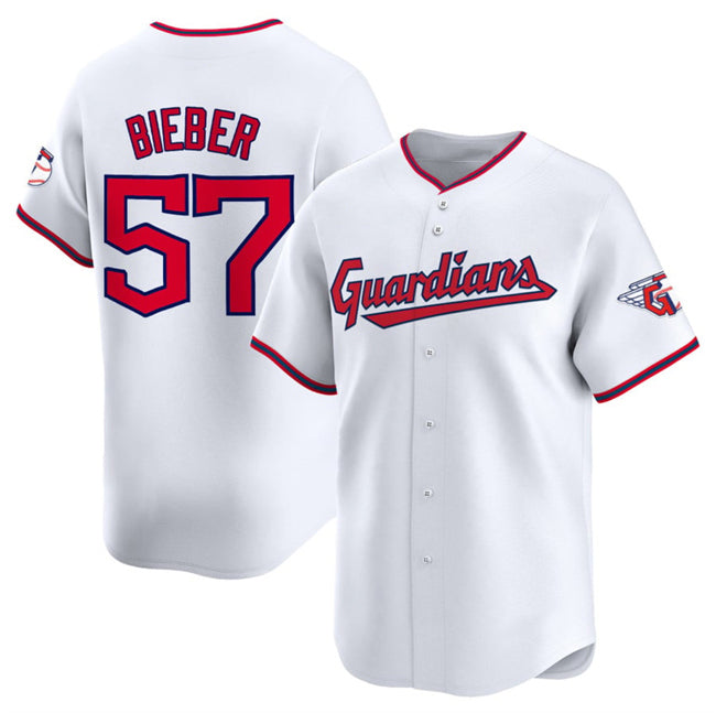 Cleveland Guardians #57 Shane Bieber White CONTON Home Limited Stitched Jersey