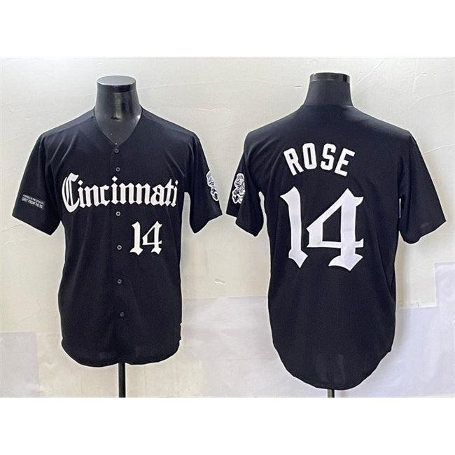 Cincinnati Reds #14 Pete Rose Black CONTON 'Gothic Queen City Edition' Vapor Premier Limited Stitched Jersey