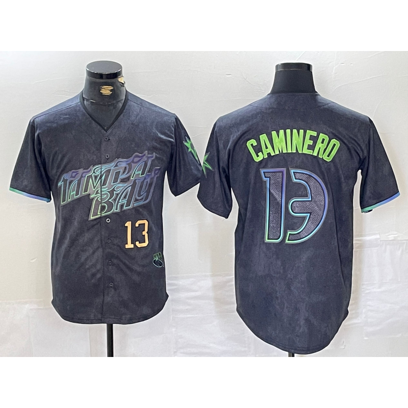 Tampa Bay Rays #13 Junior Caminero Number Charcoal CONTON 2024 City Connect Limited Stitched Jerseys
