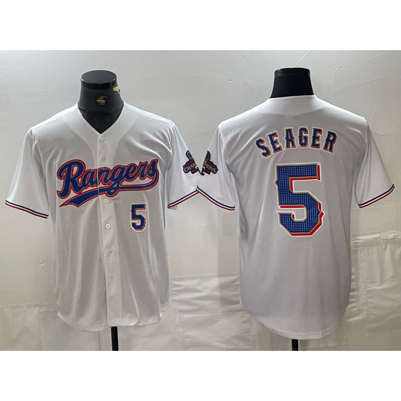Texas Rangers #5 Corey Seager Number White CONTON 2024 Gold Collection Limited Cool Base Jersey