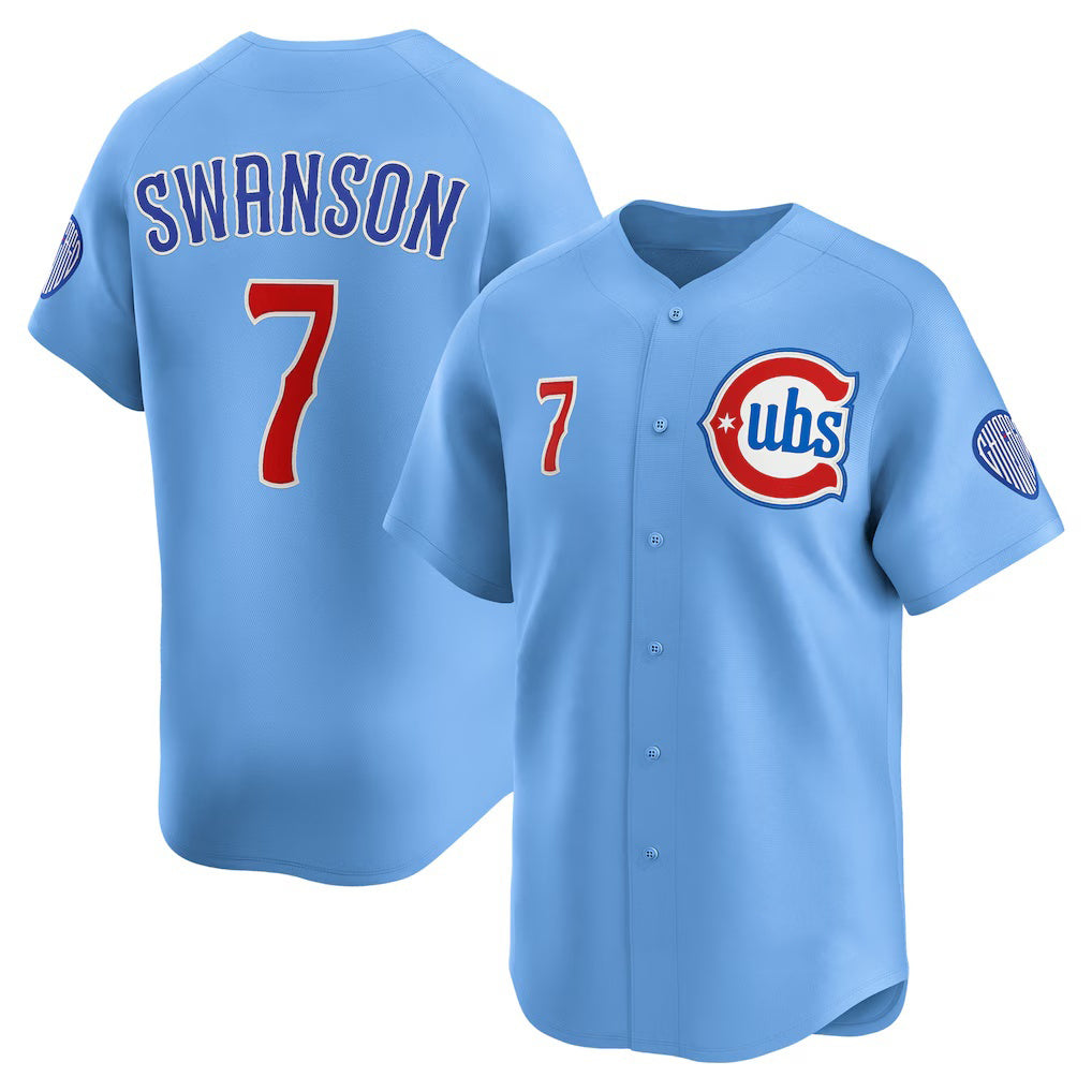 Chicago Cubs #7 Dansby Swanson Baby Blue CONTON 2nd Alternate Limited Player Jersey