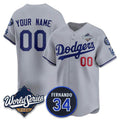 Custom Los Angeles Dodgers ACTIVE PLAYER Gray CONTON 2025 World Series With No. 34 Patch Limited Stitched Jersey