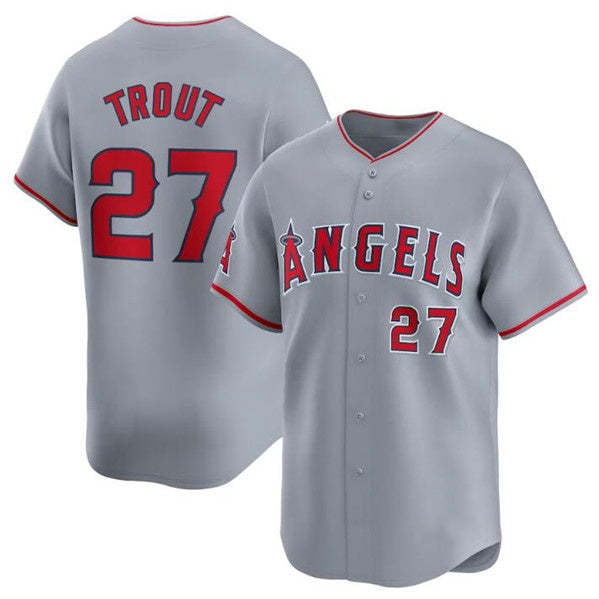 Los Angeles Angels #27 Mike Trout Gray CONTON Away Limited Stitched Jersey
