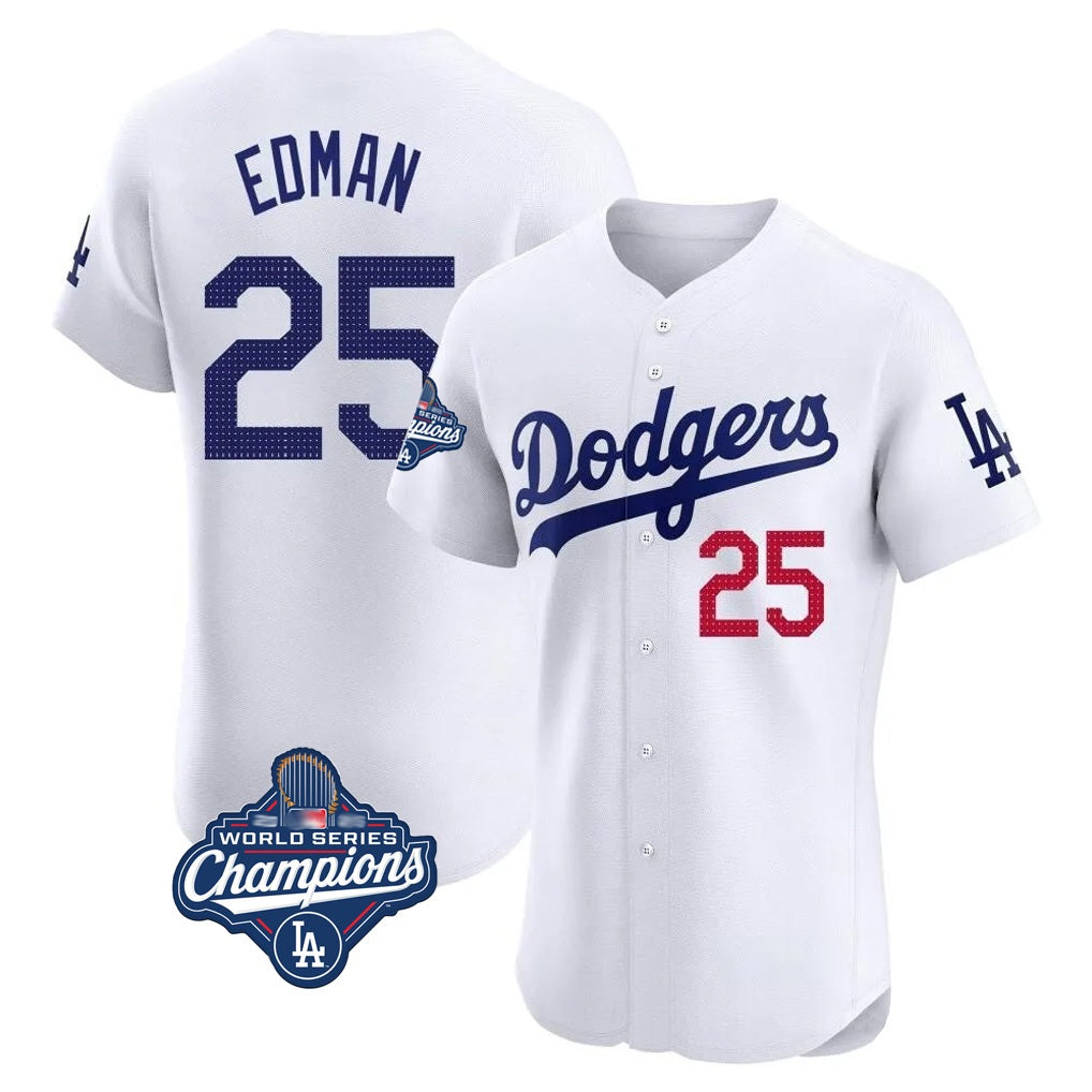 Los Angeles Dodgers #25 Tommy Edman Player Gold White CONTON World Series Meet Limited Elite Home Stitched Jerseys