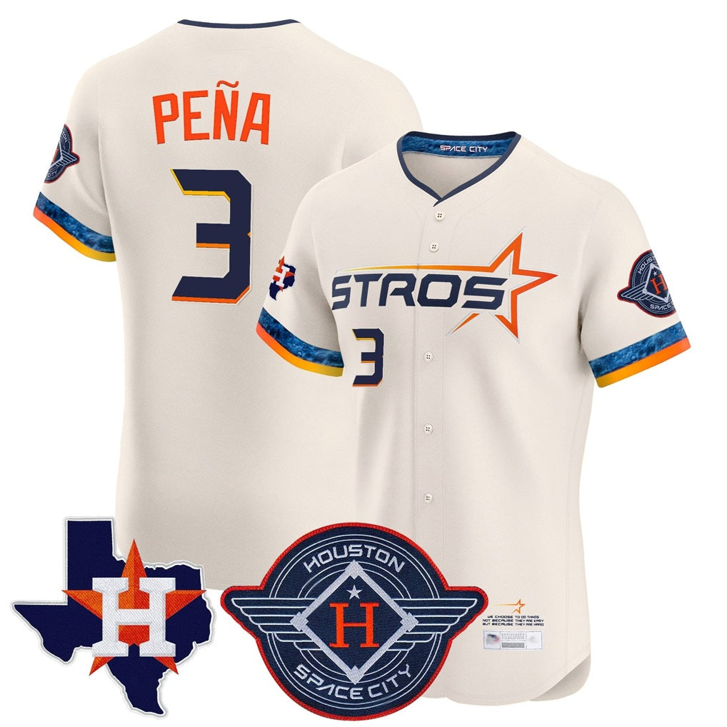 Houston Astros #3 Jeremy Pena Player Cream CONTON City Connect Texas Patch Vapor Premier Limited Elite Home Stitched Jerseys