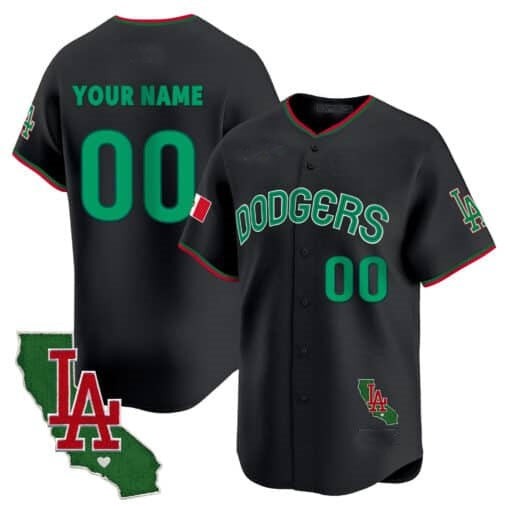 Custom Los Angeles Dodgers Mexico California Patch Vapor Premier Limited Jersey V3 ¨C Black CONTON