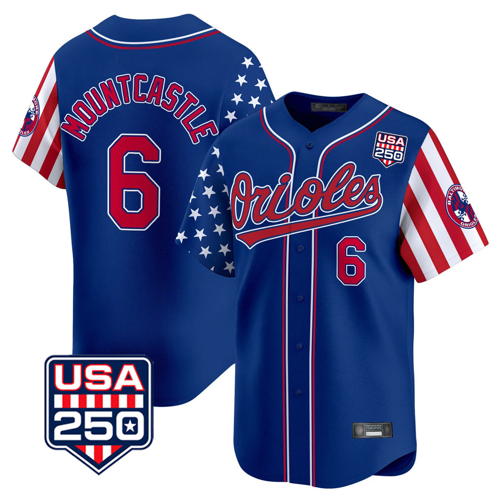 Baltimore Orioles #6 Ryan Mountcastle Player Royal CONTON USA 250 Independence Day Vapor Premier Limited Home Game Stitched Jerseys