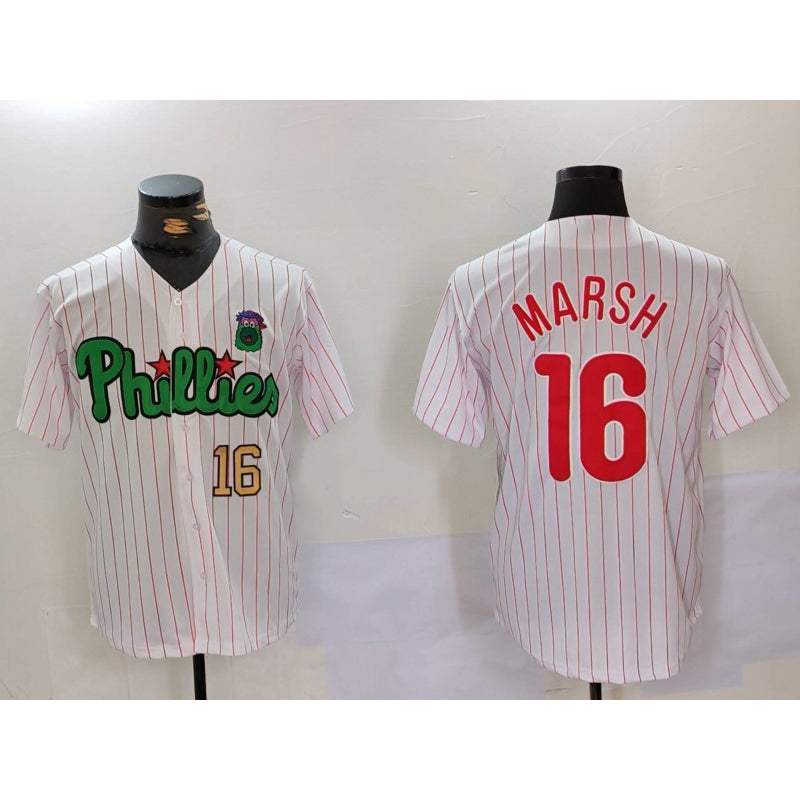 Philadelphia Phillies #16 Brandon Marsh White Green CONTON Cool Base Stitched Jerseys