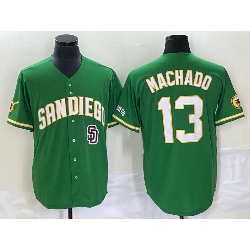 San Diego Padres #13 Manny Machado Green CONTON Cool Base Stitched Jersey