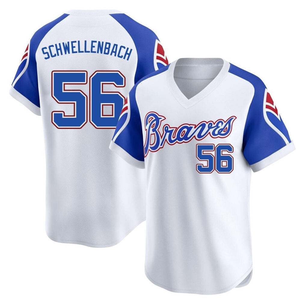 Atlanta Braves #56 Spencer Schwellenbach Player White CONTON Throwback Cooperstown Collection T-shirt Game Stitched Jerseys