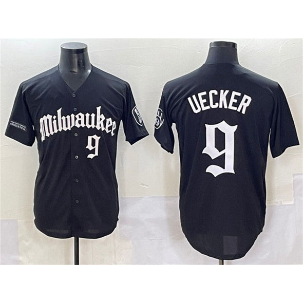Milwaukee Brewers #9 Bob Uecker Black CONTON 'Gothic 414 Shadows Edition' Vapor Premier Limited Stitched Jersey