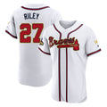 Atlanta Braves #27 Austin Riley Player White Gold CONTON Limited Elite Home Game Stitched Jerseys
