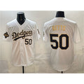 Los Angeles Dodgers #50 Mookie Betts White Gold CONTON 2025 World Series Champions Patch Limited Stitched Jersey