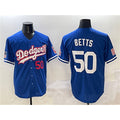 Los Angeles Dodgers #50 Mookie Betts Royal CONTON With American Flag Patch Limited Stitched Jersey