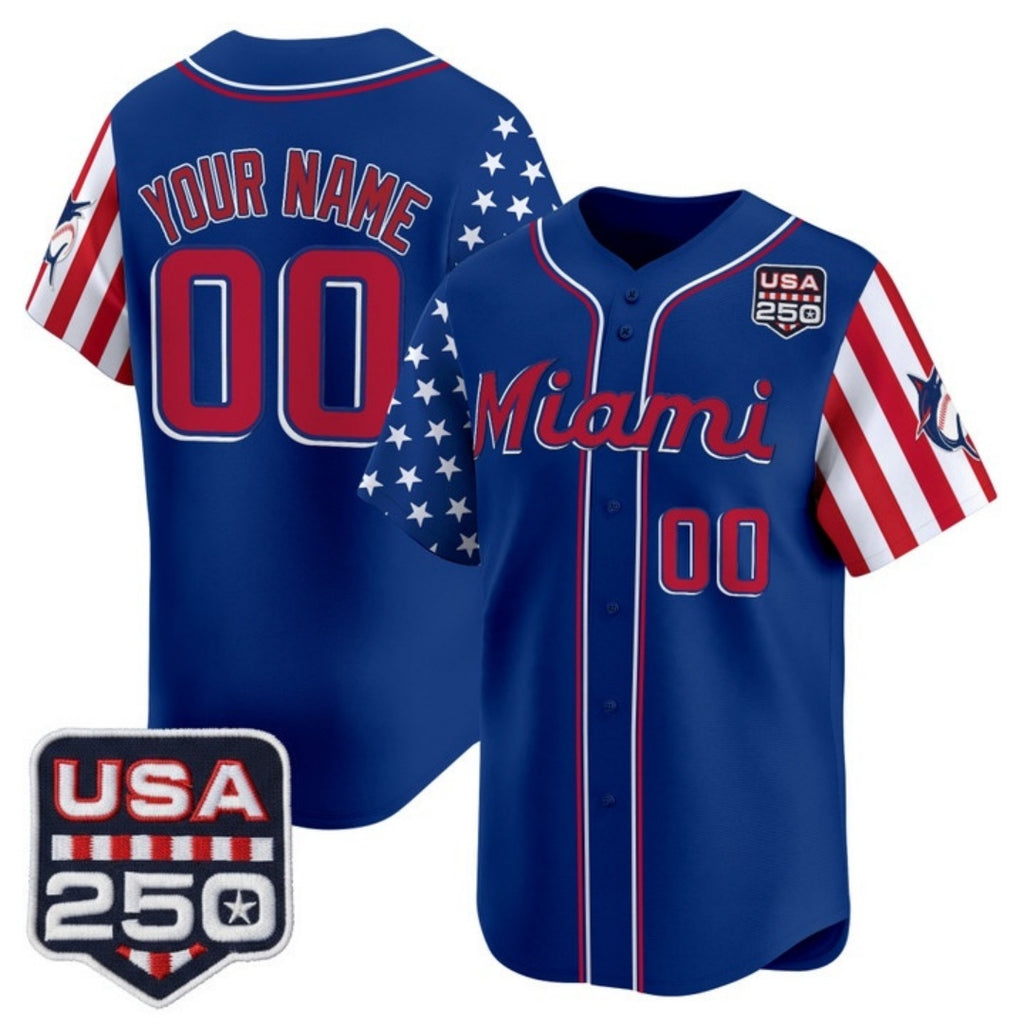 Custom Miami Marlins Royal CONTON America 250 Edition Vapor Premier Limited Stitched Jerseys