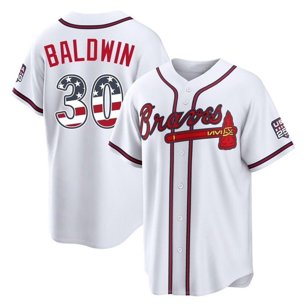 Atlanta Braves #30 Drake Baldwin Player White CONTON USA 250 Fourth Of July Limited Home Game Stitched Jerseys