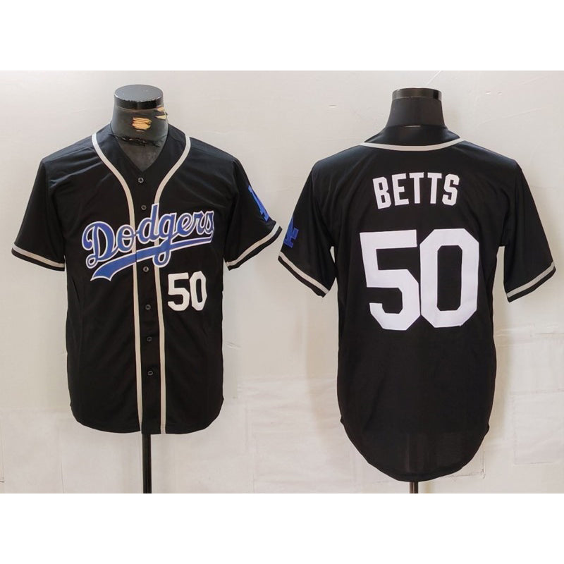 Los Angeles Dodgers #50 Mookie Betts Number Black CONTON White Cool Base Stitched Jerseys