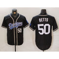 Los Angeles Dodgers #50 Mookie Betts Number Black CONTON White Cool Base Stitched Jerseys