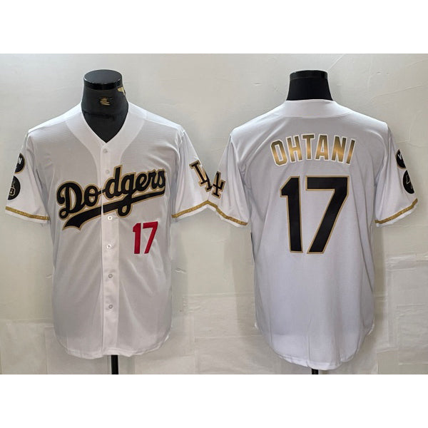 Los Angeles Dodgers #17 Shohei Ohtani Number White Gold CONTON Fashion Stitched Cool Base Limited Jerseys