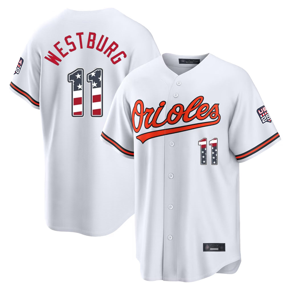 Baltimore Orioles #11 Jordan Westburg Player White CONTON USA 250 Fourth of July Home Game Stitched Jerseys