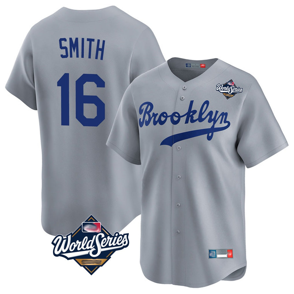 Los Angeles Dodgers #16 Will Smith Player Gray CONTON World Series Game Limited Home Stitched Jerseys