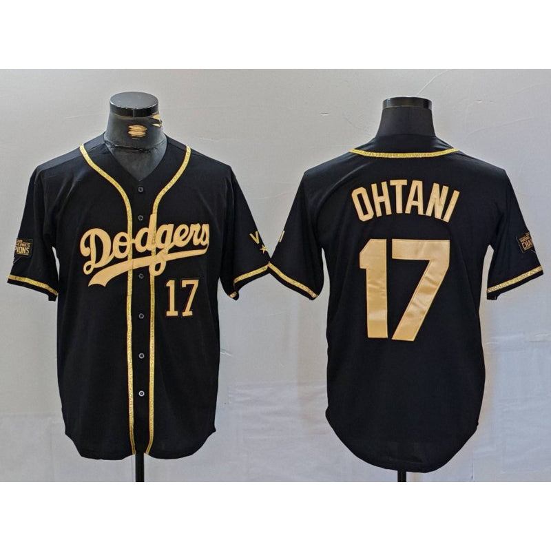 Los Angeles Dodgers #17 Shohei Ohtani Number Black Gold CONTON World Series Champions Cool Base Stitched Jersey