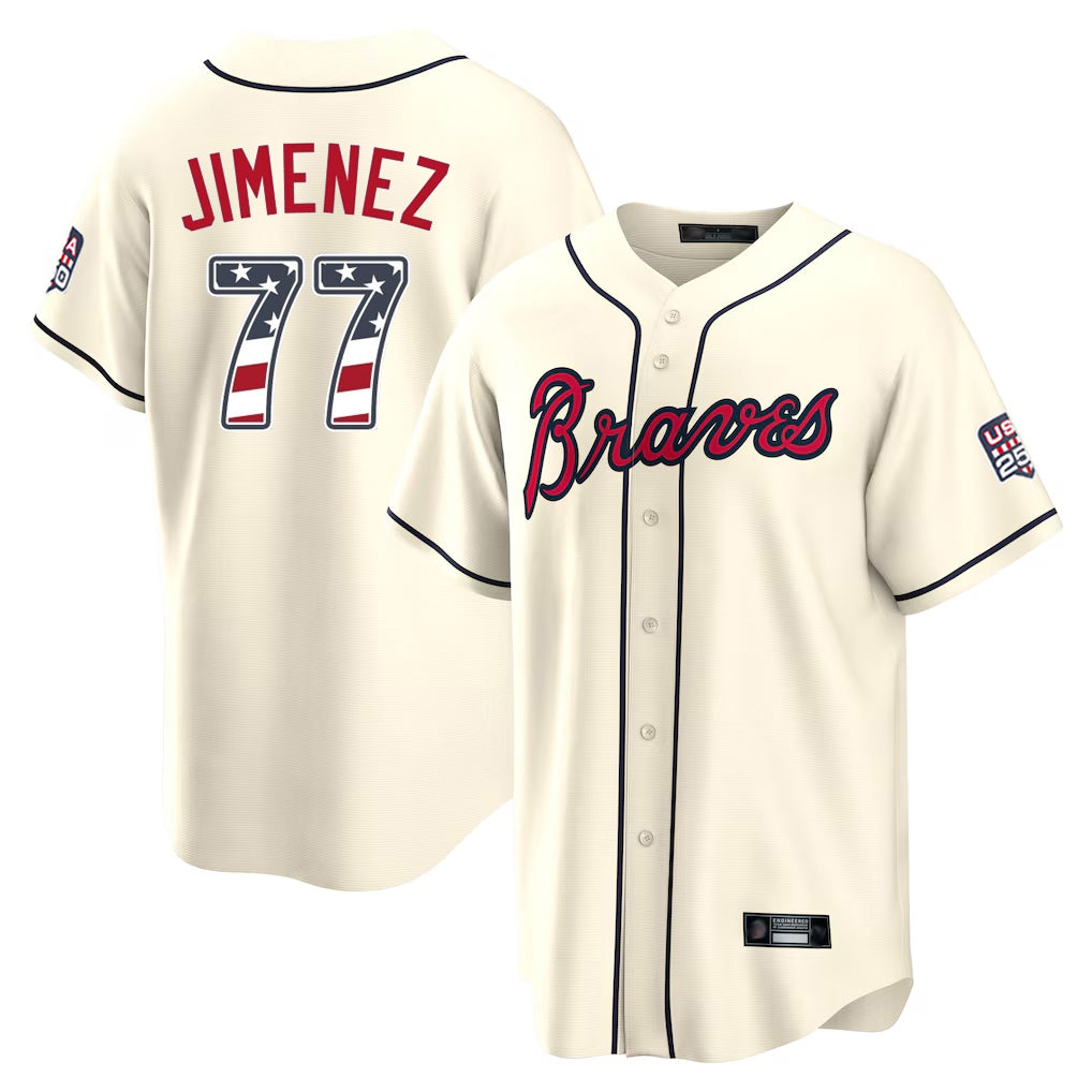 Atlanta Braves #77 Joe Jimenez Player Cream CONTON USA 250 Fourth Of July Limited Home Game Stitched Jerseys