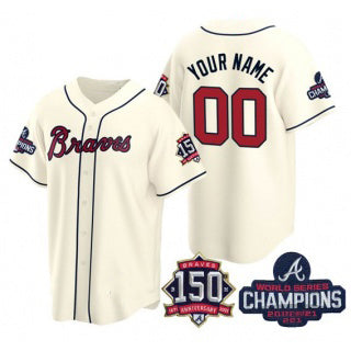 Custom Atlanta Braves Cream CONTON Active Player 2021 World Series Chimpions With 150th Anniversary Cool Stitched Jersey