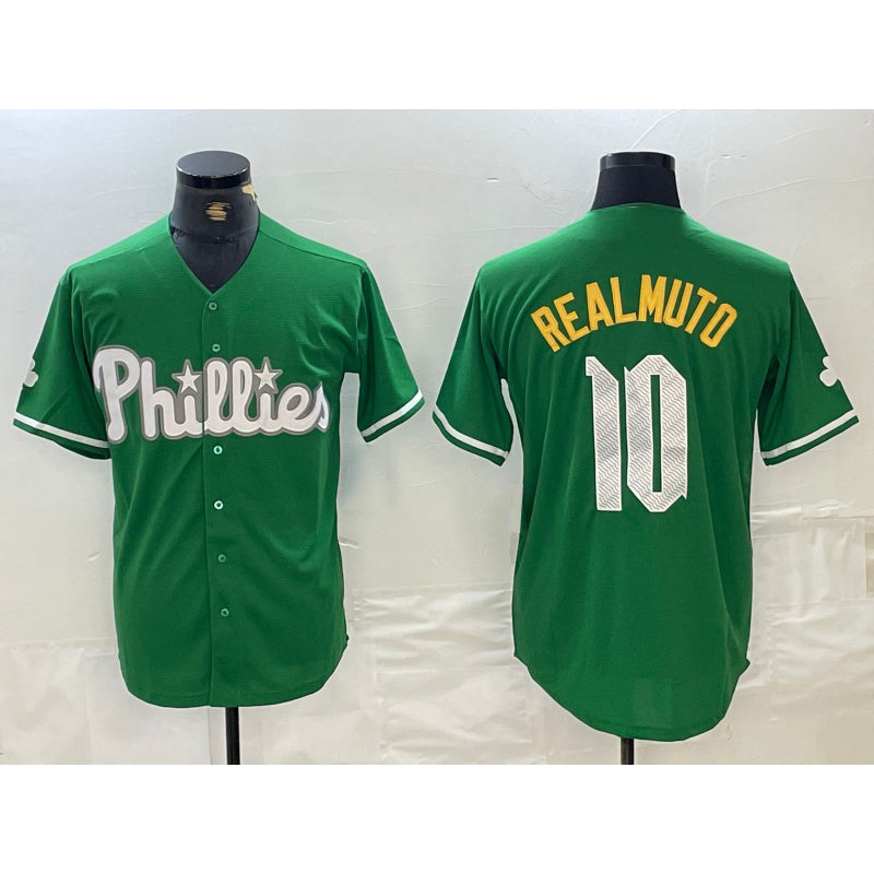 Philadelphia Phillies #10 JT Realmuto Kelly Green CONTON Cool Base Jersey