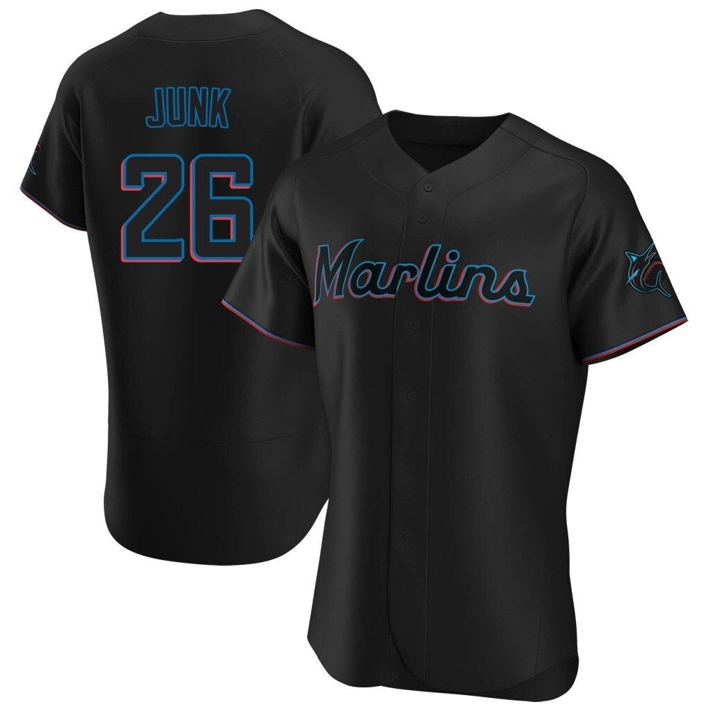 Miami Marlins #26 Janson Junk Player Black CONTON Home Limited Elite Stitched Jerseys