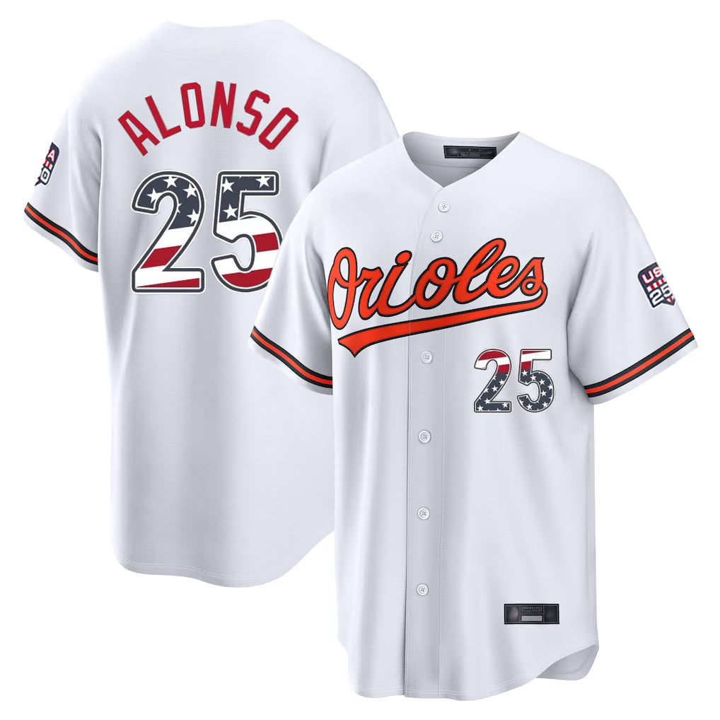 Baltimore Orioles #25 Pete Alonso Player White CONTON USA 250 Fourth of July Home Game Stitched Jerseys