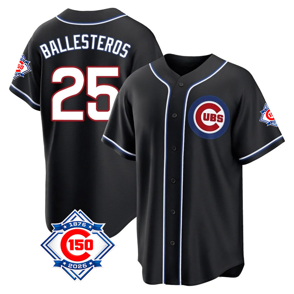 Chicago Cubs #25 Moises Ballesteros Player Black CONTON Fashion Out 150th Anniversary Game Stitched Jerseys