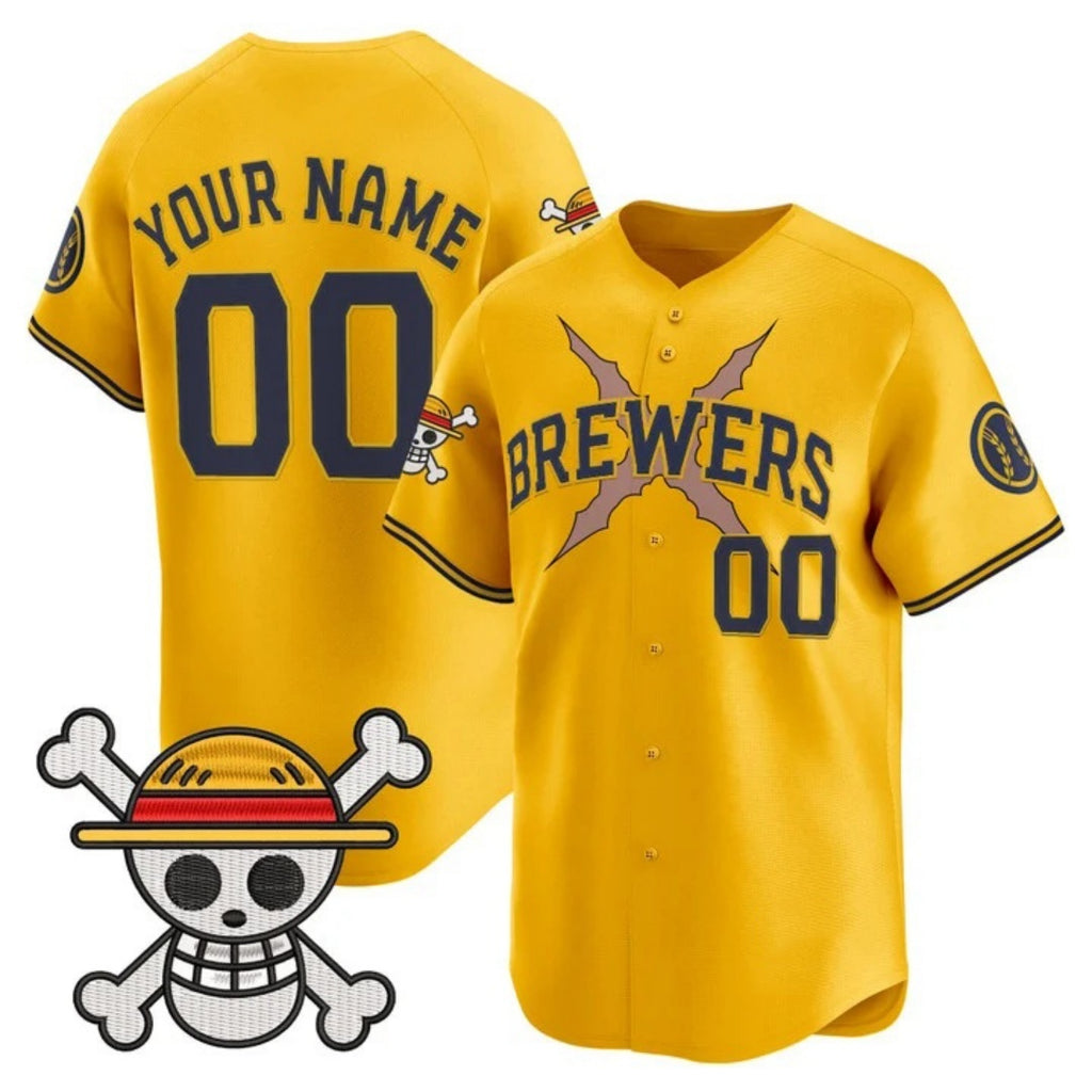 Custom Milwaukee Brewers x One Piece Gold CONTON Vapor Premier Limited Jersey - Stitched