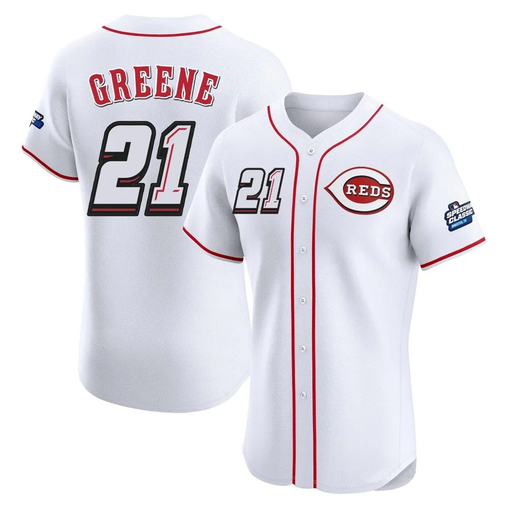 Cincinnati Reds #21 Hunter Greene Player White CONTON Speedway Classic Limited Elite Home Stitched Jerseys