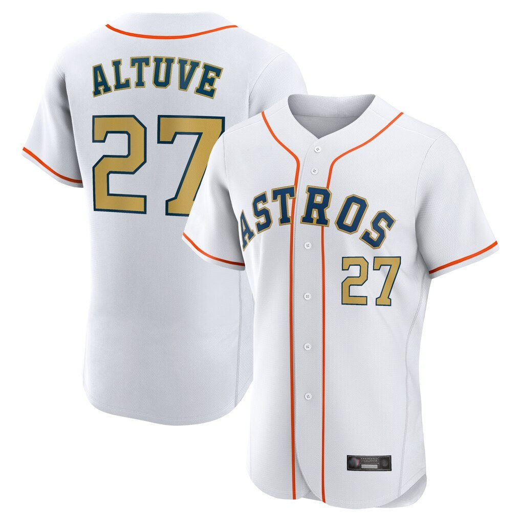 Houston Astros #27 Jose Altuve Player Gold CONTON Collection Limited Elite Home Stitched Jerseys