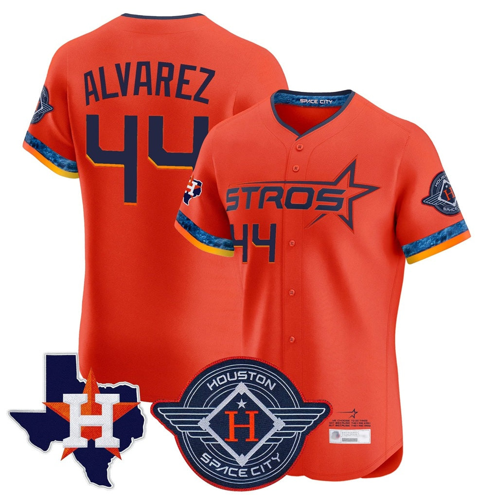 Houston Astros #44 Yordan Alvarez Player Orange CONTON City Connect Texas Patch Vapor Premier Limited Home Stitched Jerseys