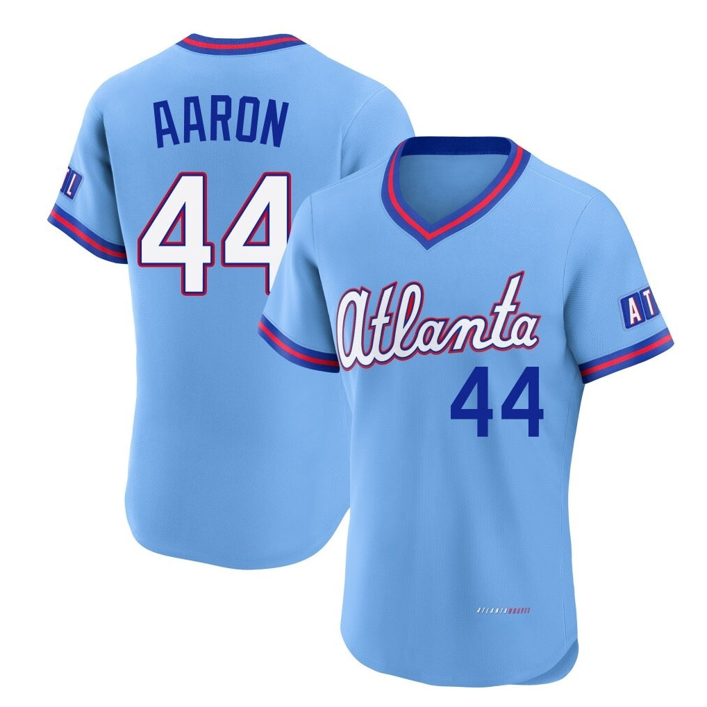 Atlanta Braves #44 Hank Aaron Player Powder Blue CONTON 2026 City Connect T-shirt Limited Elite Home Game Stitched Jerseys
