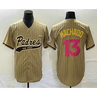 San Diego Padres #13 Manny Machado Tan CONTON Pinstripe 2023 City Connect Cool Base Stitched Jersey 2