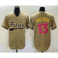 San Diego Padres #13 Manny Machado Tan CONTON Pinstripe 2023 City Connect Cool Base Stitched Jersey 2