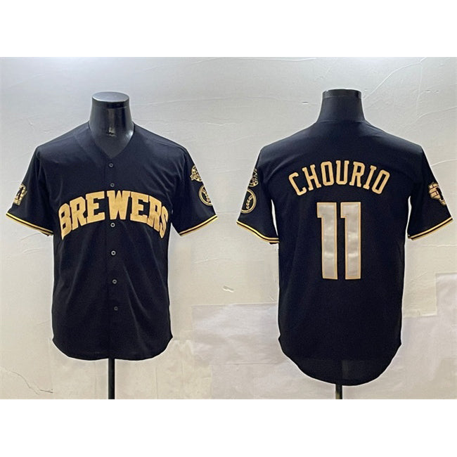 Milwaukee Brewers #11 Jackson Chourio Black Gold CONTON With Home Patch Limited Stitched Jersey