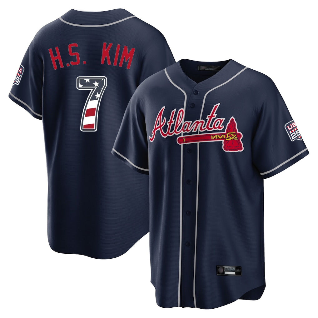Atlanta Braves #7 Ha-Seong Kim Player Navy CONTON USA 250 Fourth Of July Limited Home Game Stitched Jerseys