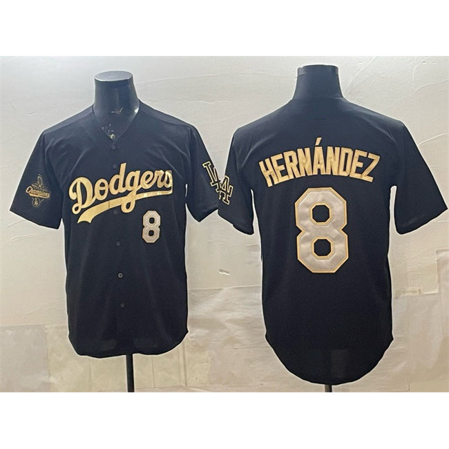 Los Angeles Dodgers #8 Enrique Hernandez Black Gold CONTON 2025 World Series Champions Patch Limited Stitched Jersey