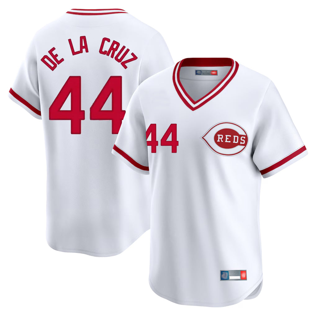 Cincinnati Reds #44 Elly De La Cruz Player White CONTON Cooperstown Collection Limited T-shirt Home Stitched Jerseys