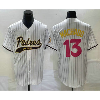 San Diego Padres #13 Manny Machado White CONTON Pinstripe 2023 City Connect Cool Base Stitched Jersey 2