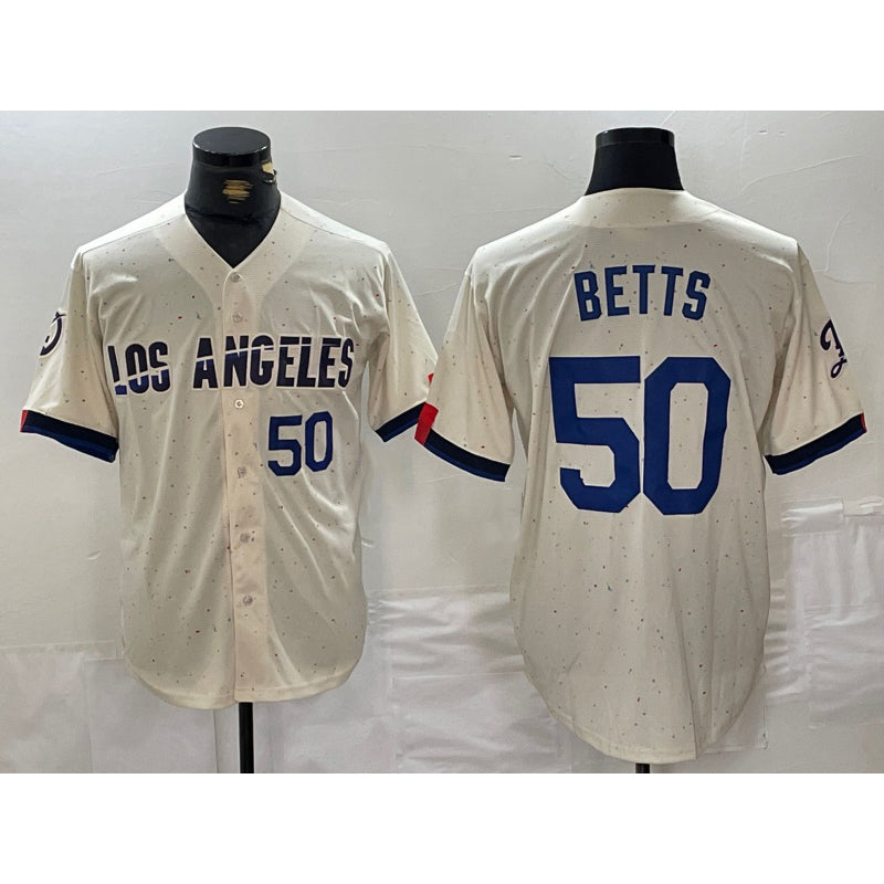 Los Angeles Dodgers #50 Mookie Betts Number Cream CONTON 2024 City Connect Limited Stitched Jerseys