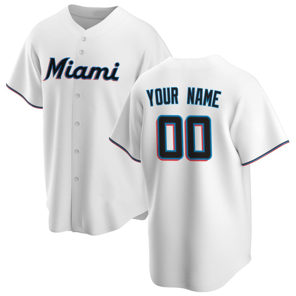 Custom Miami Marlins White CONTON Home Replica Jersey