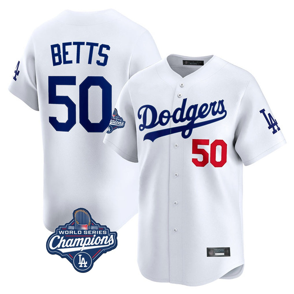 Los Angeles Dodgers #50 Mookie Betts Player White CONTON World Series Meet Limited Home Stitched Jerseys
