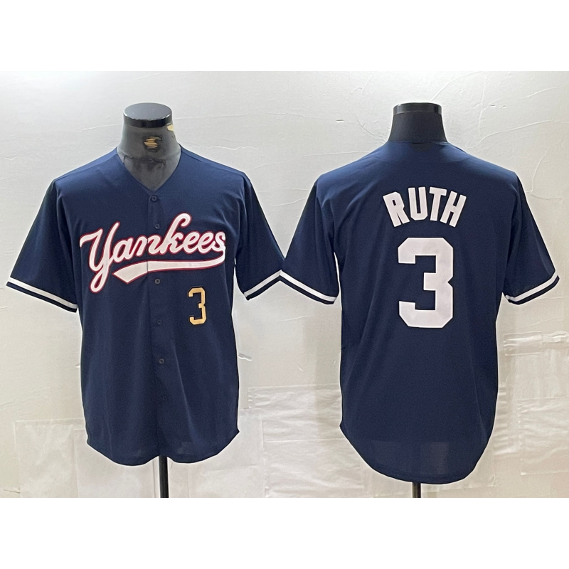 New York Yankees #3 Babe Ruth Number Navy CONTON Cool Base Stitched Jersey